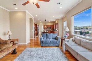 TV, fireplace, DVD player, books