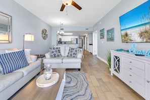 Condo, Multiple Beds (Calypso 2-1102 West) | Living area | TV - Calypso 2-1102 West (Panama City Beach)