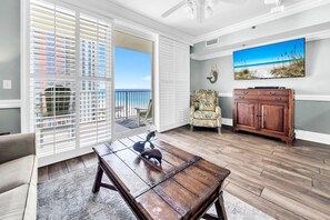 Condo, 1 King Bed with Sofa bed (Shores of Panama 908) | Living area | TV - Shores of Panama 908 (Panama City Beach)