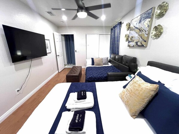 2 bedrooms, desk, travel crib, WiFi