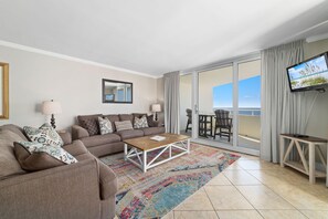 Condo, 1 King Bed with Sofa bed (Perdido Sun 406) | Living area | TV