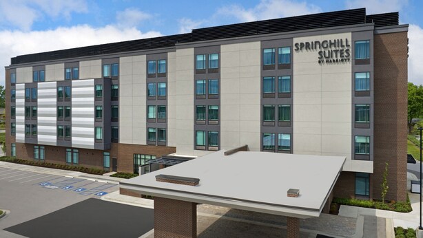 A modern hotel with a flat roof, large windows, and a sign reading "SPRINGHILL SUITES BY MARRIOTT". - Springhill Suites by Marriott Lexington Fritz Farm (Lexington)
