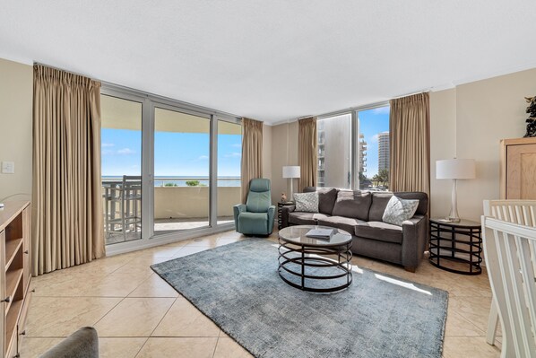 Condo, 1 King Bed with Sofa bed (Perdido Sun 214) | Living area | TV - Perdido Sun 214 (Pensacola)