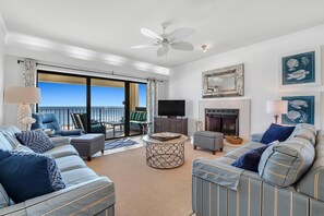 Condo, 1 King Bed with Sofa bed (Shipwatch A504) | Living area | TV - Shipwatch A504 (Pensacola)