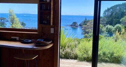Rustic cabin, sea views, deck, bbq, kayak/SUP, wifi, 2 mins walk to beach, pets