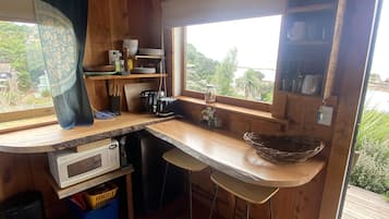 Fridge, microwave, coffee/tea maker, electric kettle