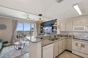 Fridge, microwave, oven, stovetop - Coastal Beachfront Condo~Heated Pool~Turtles Nest, West (Dauphin Island)