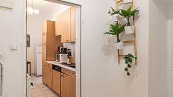 Großer Kühlschrank, Mikrowelle, Ofen, Herdplatte