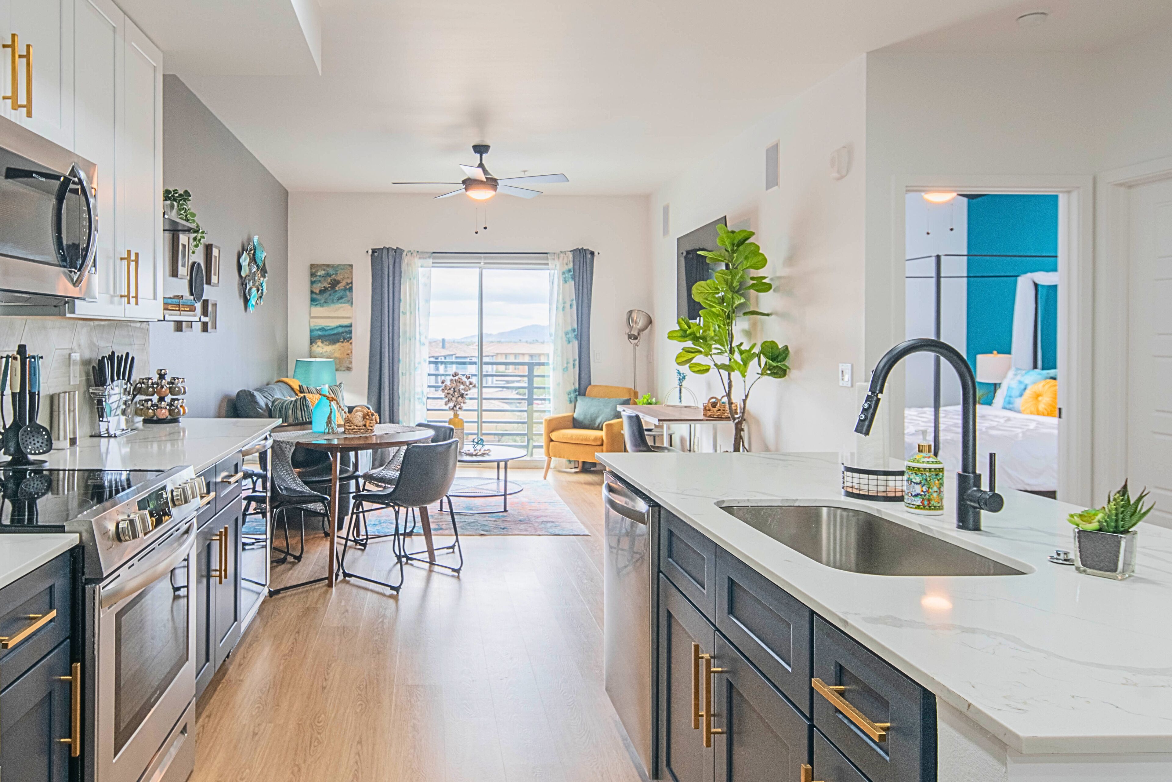 Apartment | Private kitchen | Full-size fridge, microwave, oven, stovetop