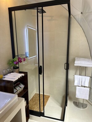 Suite Deluxe, 1 letto queen | Bagno | Soffione a pioggia, asciugacapelli, accappatoio, asciugamani