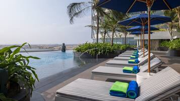 Outdoor pool, pool umbrellas