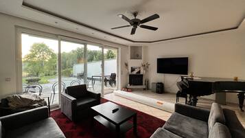 TV, fireplace