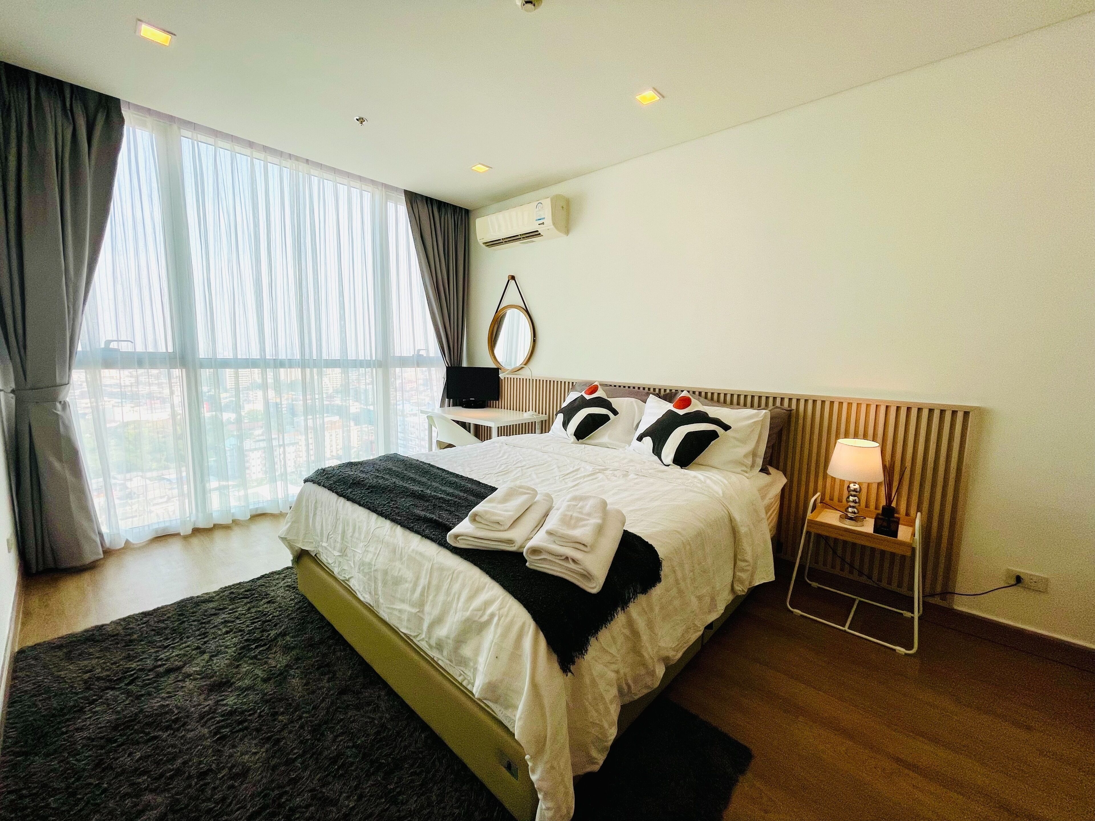 1 bedroom, desk, iron/ironing board, travel crib