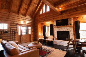 TV, fireplace, offices - Chic Cabin w/ Fast WiFi & Fire Pit near Fun (Smoky Mountains)