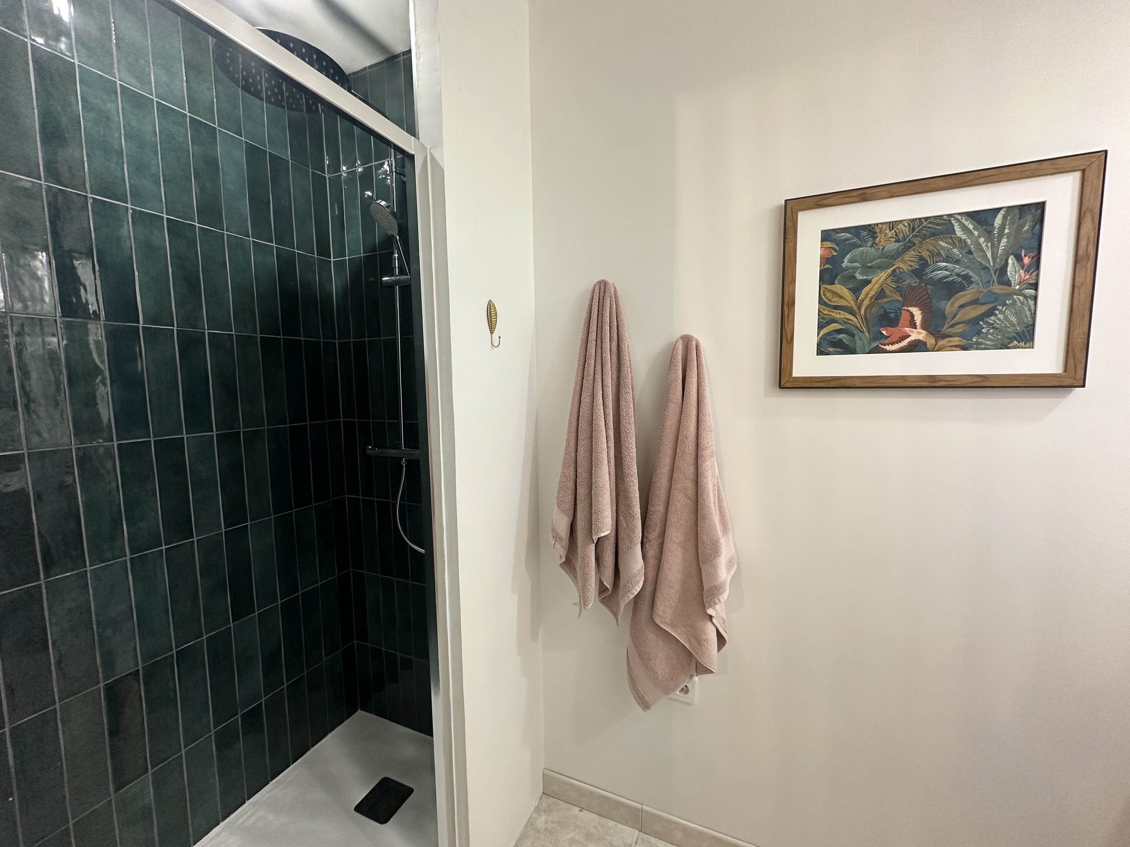 Douche, sèche-cheveux, serviettes fournies