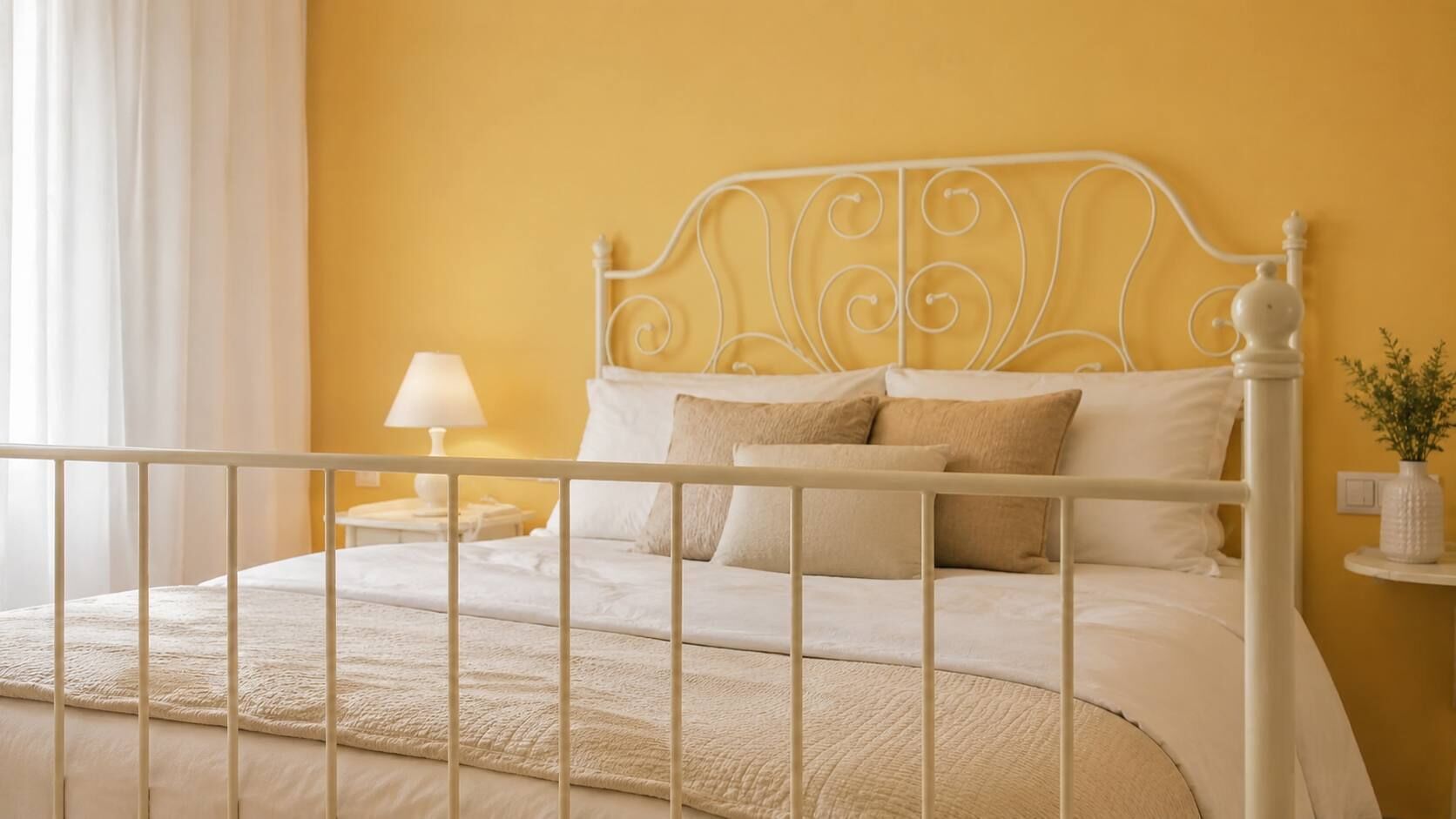 Bright and Cozy Bedroom with Elegant Iron Bed