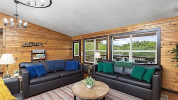 Smart TV, fireplace, DVD player, books