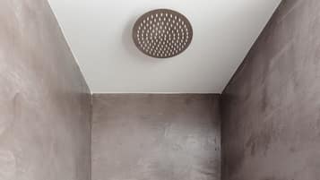 Douche, sĂšche-cheveux, serviettes fournies, savon