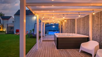 Indoor pool, outdoor pool, pool loungers