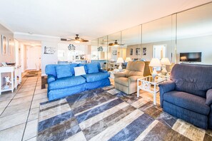 Condo, Multiple Beds (Moonspinner 211B - PCB East) | Living area | TV - Moonspinner 211b - PCB East (Panama City Beach)