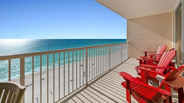 A balcony with a view of the beach and ocean. - Majestic Beach Towers 2-1206 (Panama City Beach)