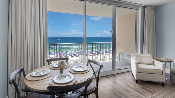 A balcony with a view of the beach and ocean. - Majestic Beach Towers 1-314 (Panama City Beach)