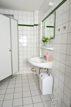 Douche, douche à « effet pluie », sèche-cheveux, serviettes fournies