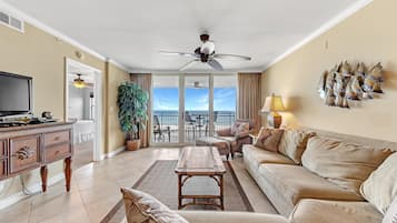 Condo, Multiple Beds (SeaSpray East 323- Gulf Front) | Living area | TV