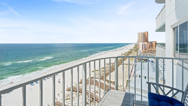 A balcony with a view of the beach and ocean. - Summerchase 1107 (Orange Beach)