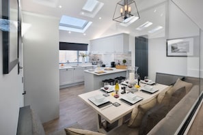 Fridge, dishwasher, electric kettle, toaster
