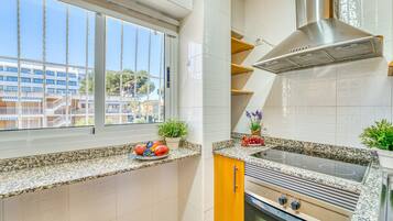 Fridge, microwave, oven, coffee/tea maker