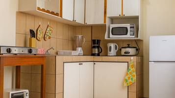 Full-size fridge, microwave, oven, stovetop