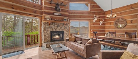 Smart TV, chimenea y libros