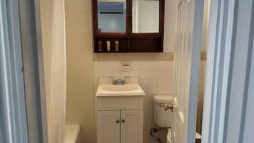 Hair dryer, towels, toilet paper