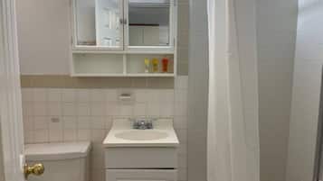 Hair dryer, towels, toilet paper