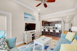 Condo, 1 King Bed with Sofa bed (Alerio E402- Just Beachy) | Living area | TV