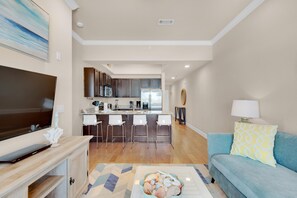 Condo, 1 King Bed with Sofa bed (Alerio E402- Just Beachy) | Living area | TV - Alerio E402- Just Beachy (Miramar Beach)