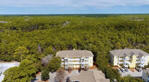 A resort with multiple-story buildings, surrounded by dense forest. - Heron's Watch (Santa Rosa Beach)