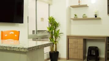 Habitación doble clásica | Área de sala de estar | Televisión de pantalla plana