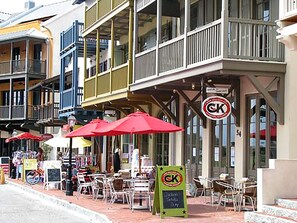 Enjoy a casual meal at this charming café with outdoor seating and a chalkboard menu.
