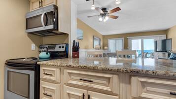 Condo, 1 King Bed with Sofa bed (Holiday Surf and Racquet Club 412) | Private kitchen | Oven, toaster