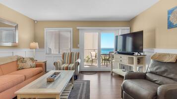 Condo, 1 King Bed with Sofa bed (Holiday Surf and Racquet Club 412) | Living area | TV