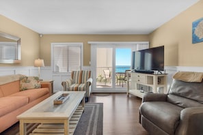 Condo, 1 King Bed with Sofa bed (Holiday Surf and Racquet Club 412) | Living area | TV - Holiday Surf and Racquet Club 412 (Destin)
