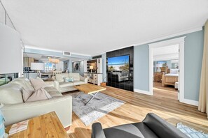 Condo, 1 King Bed with Sofa bed (Edgewater Tower 2-404) | Living area | TV - Edgewater Tower 2-404 (Panama City Beach)