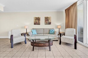 Condo, 1 King Bed with Sofa bed (Emerald Beach 1033) | Living area | TV - Emerald Beach 1033 (Panama City Beach)