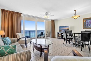 Condo, 1 King Bed with Sofa bed (Emerald Beach 1033) | Living area | TV - Emerald Beach 1033 (Panama City Beach)