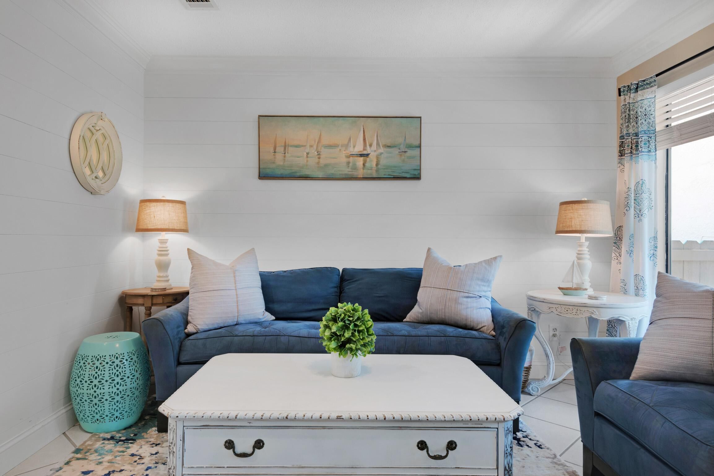 Condo, 1 King Bed with Sofa bed (Nautical Watch E-4) | Living area | TV