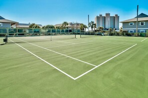 Enjoy a game of tennis on our well-maintained court surrounded by scenic views.