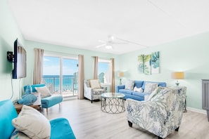 Condo, 1 King Bed with Sofa bed (Island Echos #4D) | Living area | TV - Island Echos #4D (Fort Walton Beach)