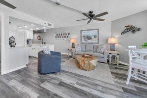 Condo, 1 Queen Bed with Sofa bed (Sunbird 404E) | Living area | TV - Sunbird 404e (Panama City Beach)